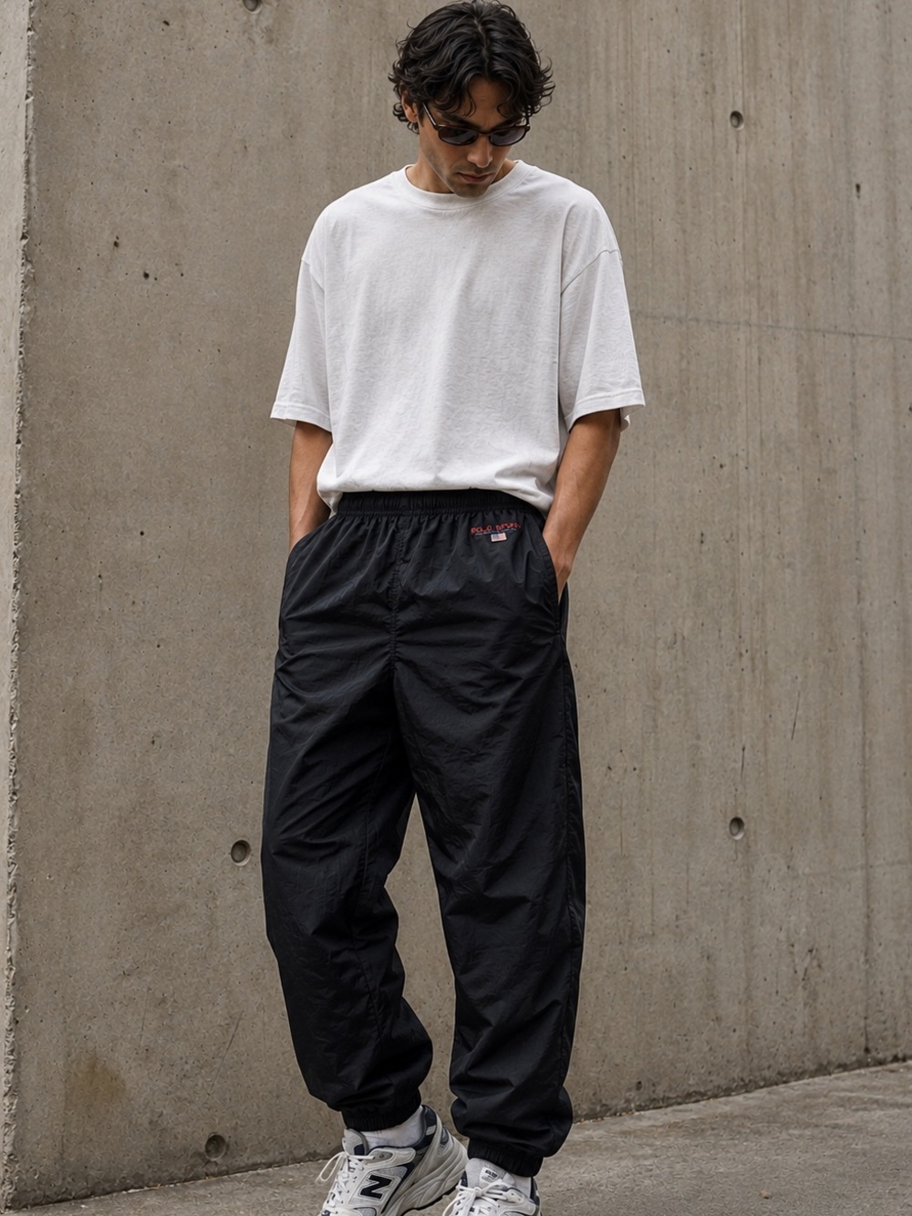 Vintage 90s Polo Sport Ralph Lauren Black Nylon Parachute Jogger Pants XL